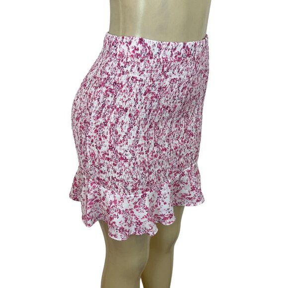 O.Vianca Women's Pink & White Floral Smocked Mini Skirt Sz L- New - Picture 2 of 7